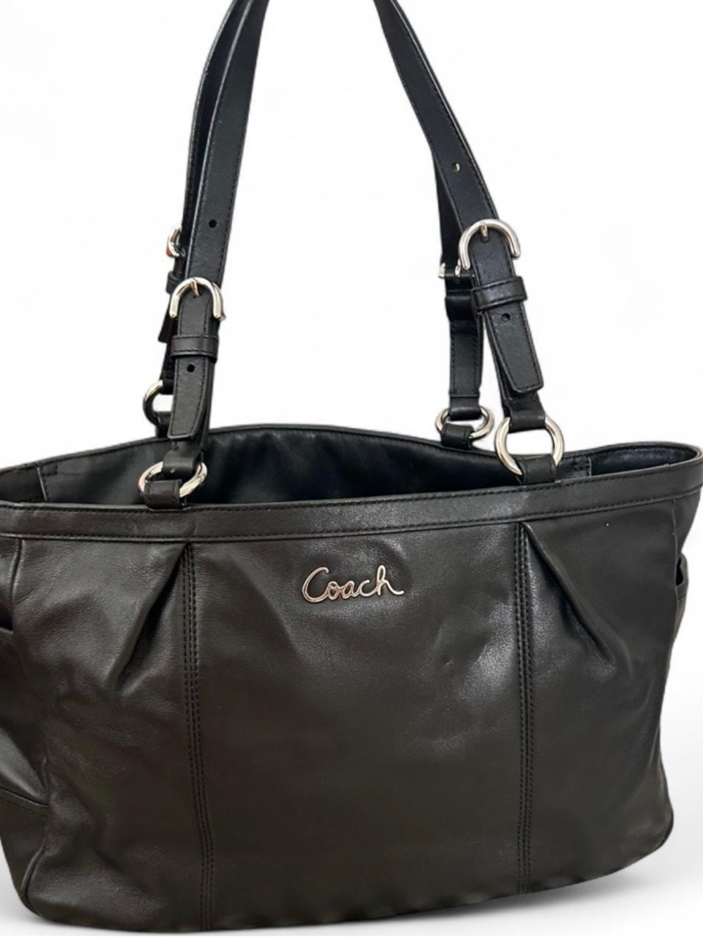 Black Coach Leather East and West Shoulder Tote Bag F17721